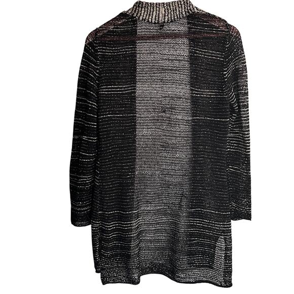 Eileen Fisher Wool Linen Cardigan S Black Cream White Open Knit Sweater Capsule - Picture 2 of 6